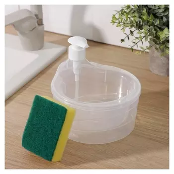 Дозатор для моющего средства с подставкой для губки доляна, губка в комплекте, 17×15,5×12 см