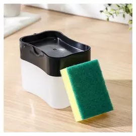Дозатор для моющего средства с подставкой для губки, губка в комплекте, 385 мл, цвет чёрный