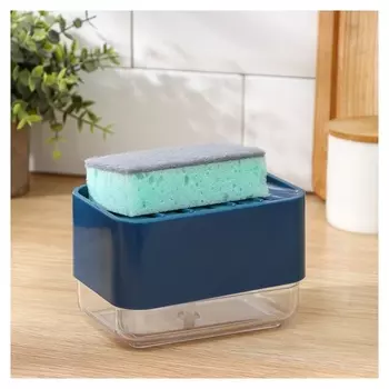 Дозатор для моющего средства с подставкой для губки Raccoon, губка в комплекте, цвет синий