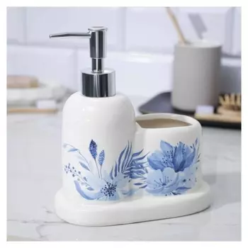 Дозатор для мыла со стаканом "Цветы", 300 мл