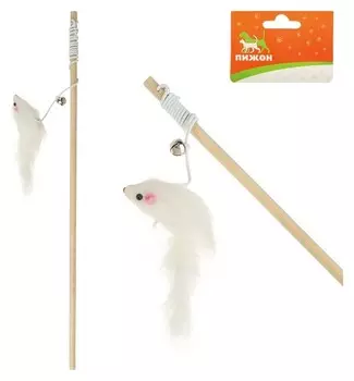 Дразнилка Мышь на деревянной ручке, 36 см