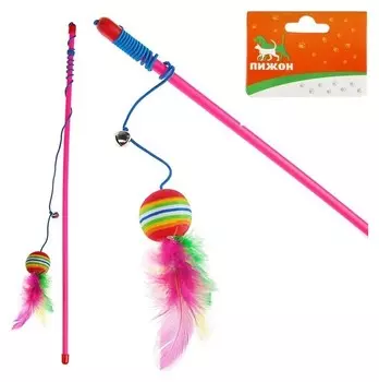 Дразнилка с цветным шариком и перьями, 49 см