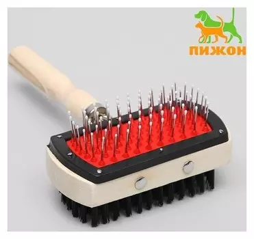 Двусторонняя щетка-расческа с деревянной ручкой, 10 Х 17 см