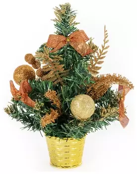 Ель искусственная декоративная 30 см, пвх, цвет украшений: медно-золотистый, золотая сказка, 591326