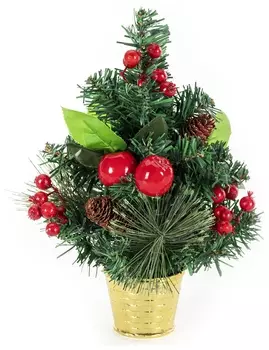 Ель искусственная декоративная 30 см, пвх, сосновые иголки, шишки, ягоды, золотая сказка, 591327