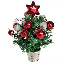 Ель искусственная новогодняя декоративная золотая сказка 30 см, пвх, красные/серебристые украшения, 591322