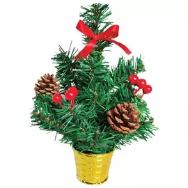 Ель искусственная новогодняя декоративная золотая сказка 30 см, пвх, ягоды/шишки, 591321