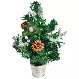 Ель искусственная новогодняя декоративная золотая сказка 30 см, пвх, серебристые украшения/шишки, 591319