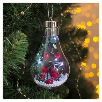 Елочный шар лампочка "Ягоды" 5 Led. от батареек Ag13 (В комплекте) белый