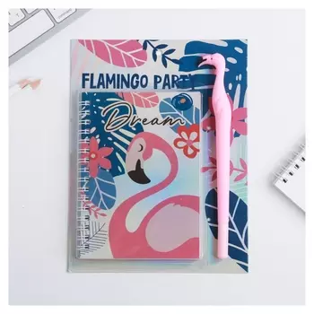 Ежедневник голография и ручка "Flamingo Party", 40 листов