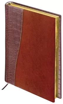 Ежедневник недатированный А5 (138х213 мм) Brauberg "Cayman", комбинированная кожа, 160 л., кремовый блок, золотой срез, коричневый
