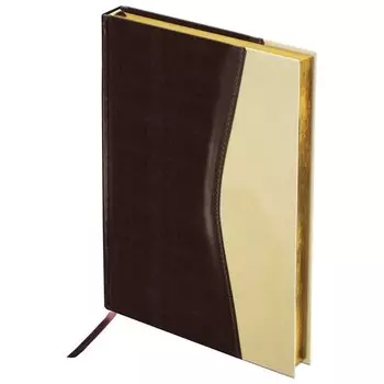Ежедневник недатированный А5 (138х213 мм) Brauberg "De Luxe", комбинированная кожа, 160 л., золотой срез, коричневый/бежевый