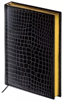 Ежедневник полудатированный А5 (138х213 мм) BRAUBERG "Alligator", под крокодиловую кожу, 192 л., кремовый блок, золотой срез, черный