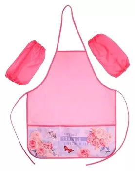 Фартук для труда + нарукавники, 535 х 445/230 х 145 мм, оникс, ФН 41-1 "Пионовые розы", розовый, 69376