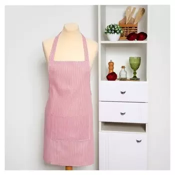 Фартук доляна 60х70см, розовые полоски, 100%пэ, рогожка 200 гр/м