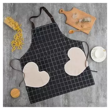 Фартук доляна с карманами в клетку цв.черный, 70*65 см, 100% п/э