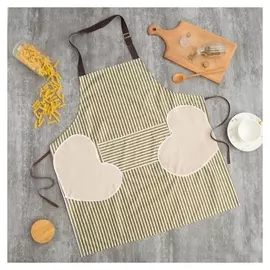 Фартук доляна с карманами в полоску цв.зеленый, 70*65 см, 100% п/э