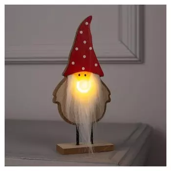 Фигура дерев. "Дед мороз с бородой", 21 см, Lr44 (В компл.), 1 Led, т/белый