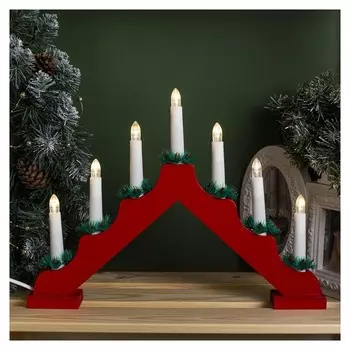 Фигура дерев. "Горка рождественская красная", 7 свечей Led, 220v, т/белый