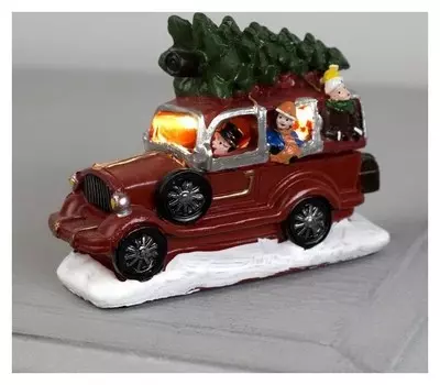 Фигура керамическая световая "Авто с елкой" 9 см, 2 Led, Ag10*3 (В компл), т/белый