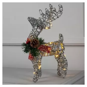 Фигура "Олень серебряный", 30 см, от батареек, белый