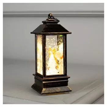 Фигура свет. "Ангел в бронзовом фонарике" 12.5х5.5х5.5 см, 1 Led, блестки, т/белый