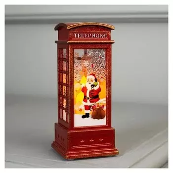 Фигура свет. "Телефонной будка с дедом морозом", 12.5х5.3х5.3 см, 1 Led, 3хag13, т/белый