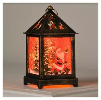 Фигура светодиодная "Фонарь цвет бронза, Дед мороз", 1 Led, 13х6х6 см, бат. 3хlr44, т/белый