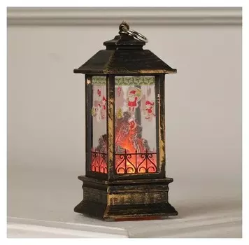 Фигура светодиодная "Фонарь камин и гирлянда Дед мороз", 13х5.5х5.5 см,бат.3хlr44, эфф. огня