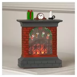 Фигура светодиодная "Камин красный, с рожд. носками", 16х9х5 см, 3*aaa(Не в компл), т/белый