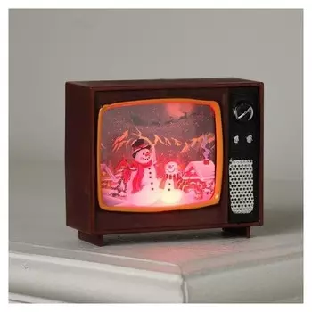 Фигура светодиодная "Телевизор вишневый, снеговики", 4х10х8 см, от бат. 3хlr44, т/белый