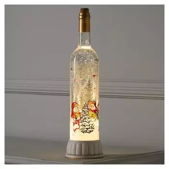 Фигура световая бутылка "Снеговики у елки", 9х9х35 см, Usb, музыка, т/белый