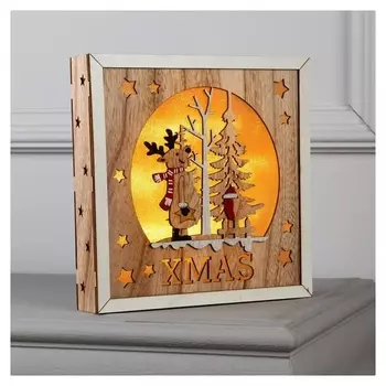 Фигура световая "Картина с оленем", 22х22х4, ааа*2, тёплое белое