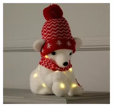 Фигура световая "Медведь со снежным комом", 18х20х10 см, фиксинг, от батар, т/белый