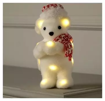 Фигура световая "Медведь в красном", 13 Led, 23х9х7 см, фиксинг, от батареек, т/белый
