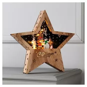 Фигура световая "Звезда со снеговичком", 30х30х5, ааа*2, 6led, тёплое белое