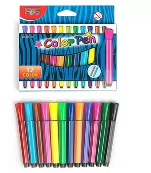 Фломастеры, 12 цветов, «Полоски», толстые, в картонной коробке вентилируемый колпачок