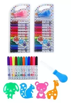 Фломастеры 12 цветов с трафаретами