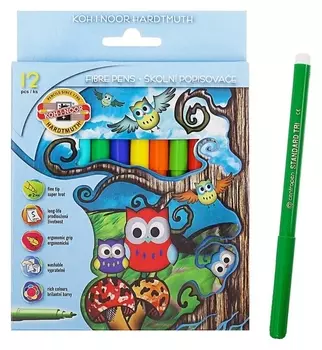 Фломастеры 12 цветов Совы, смываемые, трёхгранные