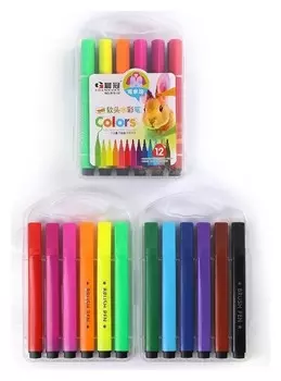 Фломастеры 12 цветов в пластиковом пенале