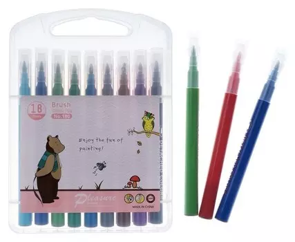 Фломастеры, 18 цветов, кистеобразный наконечник, вентилируемый колпачок, Кисти