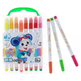 Фломастеры, 24 цвета, в пластиковом пенале с ручкой, вентилируемый колпачок, «Мышка»