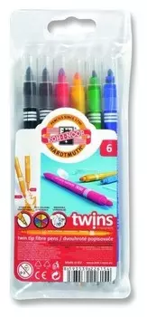 Фломастеры 6 цветов Twins, двусторонние
