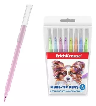 Фломастеры 8 цветов Erichkrause Easy Washable Pastel, смываемые, вентилируемый колпачок, европодвес