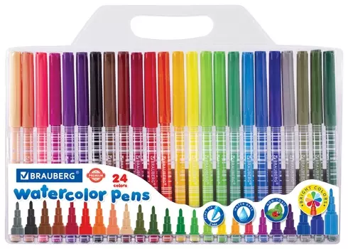 Фломастеры Brauberg "Premium", 24 цвета, корпус С печатью, вентилируемый колпачок, пвх-упаковка с европодвесом, 151944