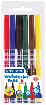 Фломастеры Brauberg "Premium", 6 цветов, корпус С печатью, вентилируемый колпачок, пвх-упаковка с европодвесом, 151941