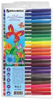 Фломастеры Brauberg "Wonderful Butterfly", 24 цвета, вентилируемый колпачок, пласт. упаковка, увеличенный срок службы, 150524