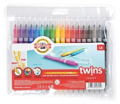 Фломастеры двусторонние 18 цветов Twins