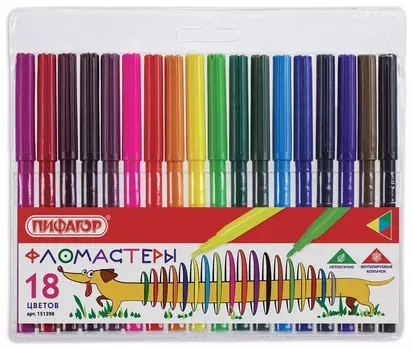 Фломастеры пифагор "Веселая такса", 18 цветов, вентилируемый колпачок, 151398