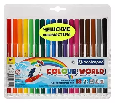 Фломастеры смываемые Colour World, 18 цветов